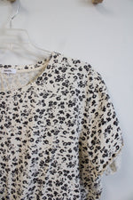 Kensie Cream & Brown Floral Cropped Top | 3X