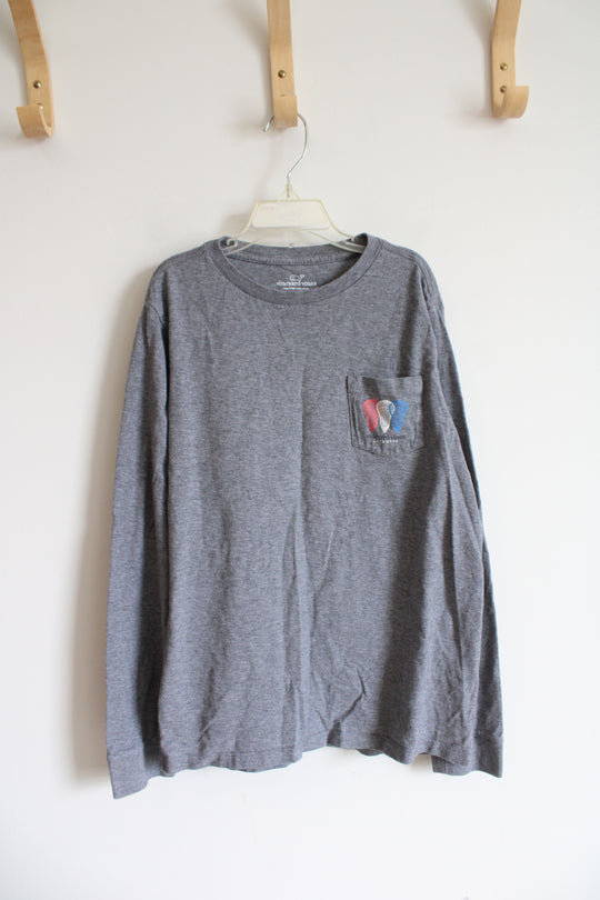 Vineyard Vines Gray Lacrosse Long Sleeved Shirt | Youth M