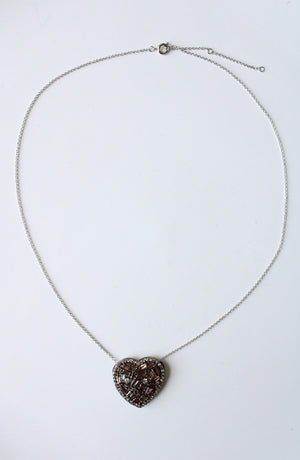 Cubic Zirconia Brown Gemstone & Diamond Edged Heart Pendant Necklace