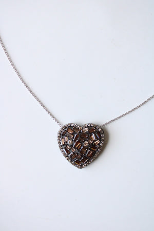 Cubic Zirconia Brown Gemstone & Diamond Edged Heart Pendant Necklace