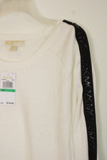 NEW Michael Kors White with Black Logo Sleeves Sweater | L