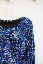 Kasper Blue Black & White Animal Print Ruched Side Top | XL