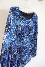 Kasper Blue Black & White Animal Print Ruched Side Top | XL