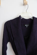 AB Studio Purple Scoop Cowl Neck Fitted Sweater | M