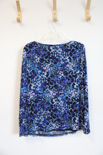 Kasper Blue Black & White Animal Print Ruched Side Top | XL