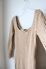 Vici Seychelles Tan Crochet Knit Fitted Midi Dress | M