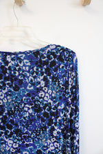 Kasper Blue Black & White Animal Print Ruched Side Top | XL