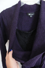 AB Studio Purple Scoop Cowl Neck Fitted Sweater | M