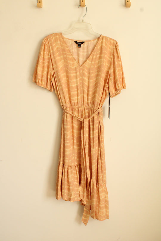 NEW Vera Wang Light Orange Printed Asymmetrical Ruffle Dress | L