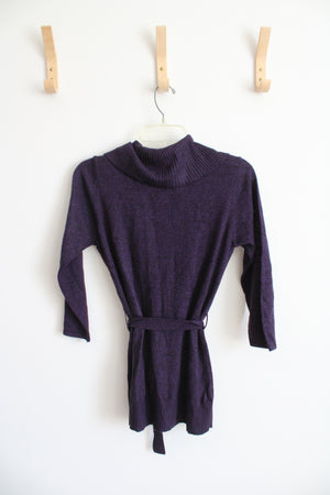 AB Studio Purple Scoop Cowl Neck Fitted Sweater | M