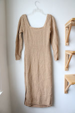 Vici Seychelles Tan Crochet Knit Fitted Midi Dress | M