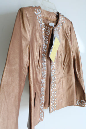 NEW Bradley Bayou Copper Genuine Leather Sequined Jacket | XS