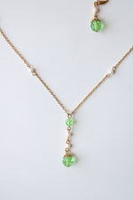 1928 Gold Green Stone Pearl Necklace & Earring Set