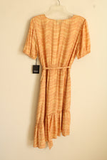 NEW Vera Wang Light Orange Printed Asymmetrical Ruffle Dress | L