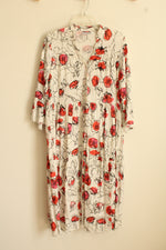 Colori Del Sole White Orange and Pink Linen Floral Print Button Front Dress