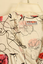 Colori Del Sole White Orange and Pink Linen Floral Print Button Front Dress