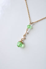 1928 Gold Green Stone Pearl Necklace & Earring Set