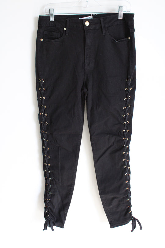 Good American Good Waist Black Lace Up Skinny Jeans | 8/29