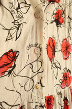 Colori Del Sole White Orange and Pink Linen Floral Print Button Front Dress