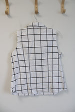 Chadwicks Black & White Plaid Button Down Collared Sleeveless Top | 14 Petite
