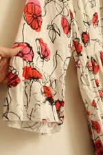 Colori Del Sole White Orange and Pink Linen Floral Print Button Front Dress