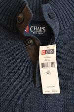 NEW Chaps Ralph Lauren Knitted Faux Leather Elbows Navy Sweater | XXL