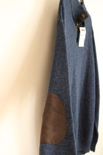 NEW Chaps Ralph Lauren Knitted Faux Leather Elbows Navy Sweater | XXL