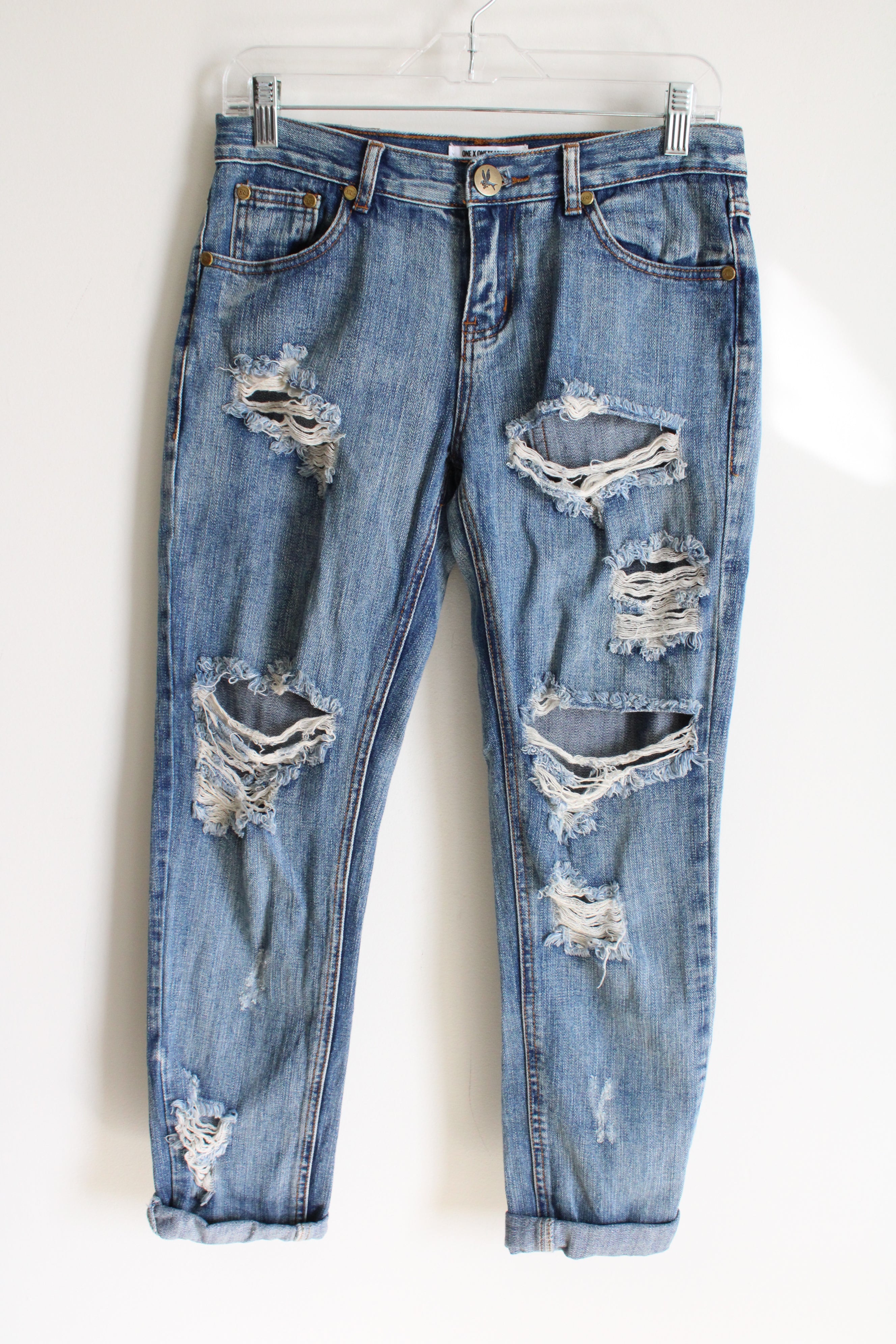 One X OneTeaspoon Distressed Awesome Baggies Low Waist Medium Rise Relaxed Leg Tapered Rolled Cuff Jeans | 24 (0)