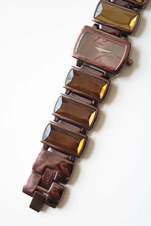 DKNY Chocolate Brown Stainless Steel Rhinestone Watch  display picture 3
