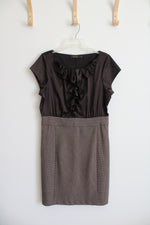 The Limited Vintage Brown Satin Bodice Houndstooth Ruffled Dress | 12