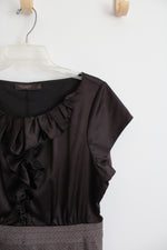The Limited Vintage Brown Satin Bodice Houndstooth Ruffled Dress | 12