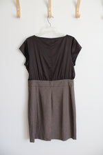 The Limited Vintage Brown Satin Bodice Houndstooth Ruffled Dress | 12
