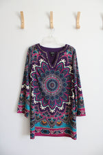 Nicole Miller Purple Teal & Fuschia Floral & Paisley Long Sleeved Dress | 8