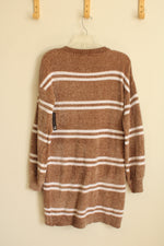 NEW Derek Heart Tan and White Striped Plush Sweater Dress | L