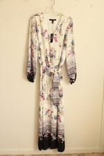 NEW White House Black Market White Purple and Pink Floral Wrap Maxi Dress with Front Slit | L
