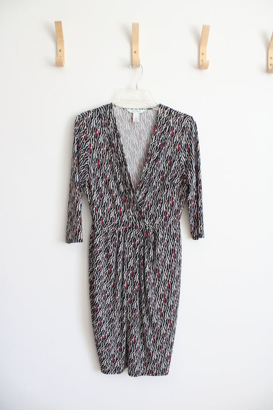 White House Black Market Black White & Pink Patterned Dress | S
