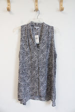 NEW Floral & Ivy Black & White Paisley Print Sleeveless Top | XL