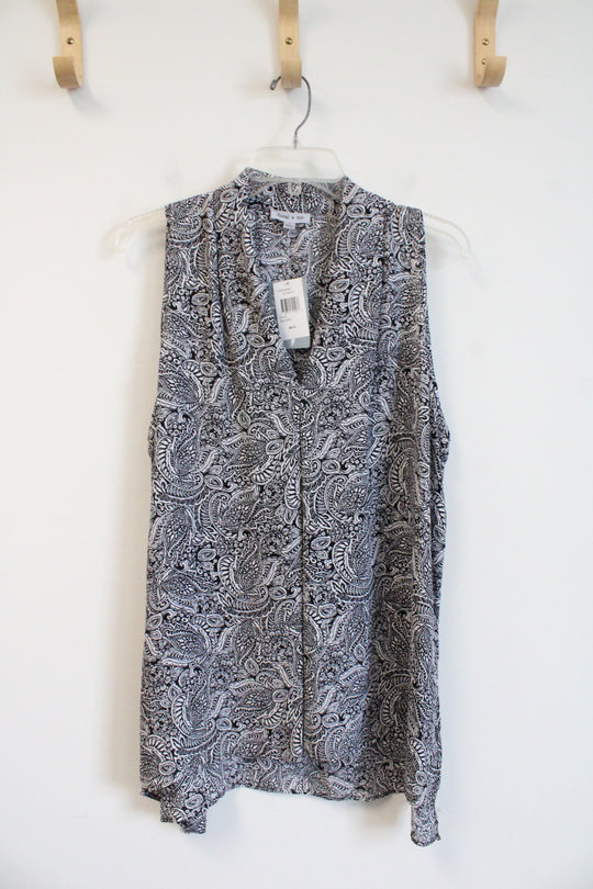 NEW Floral & Ivy Black & White Paisley Print Sleeveless Top | XL
