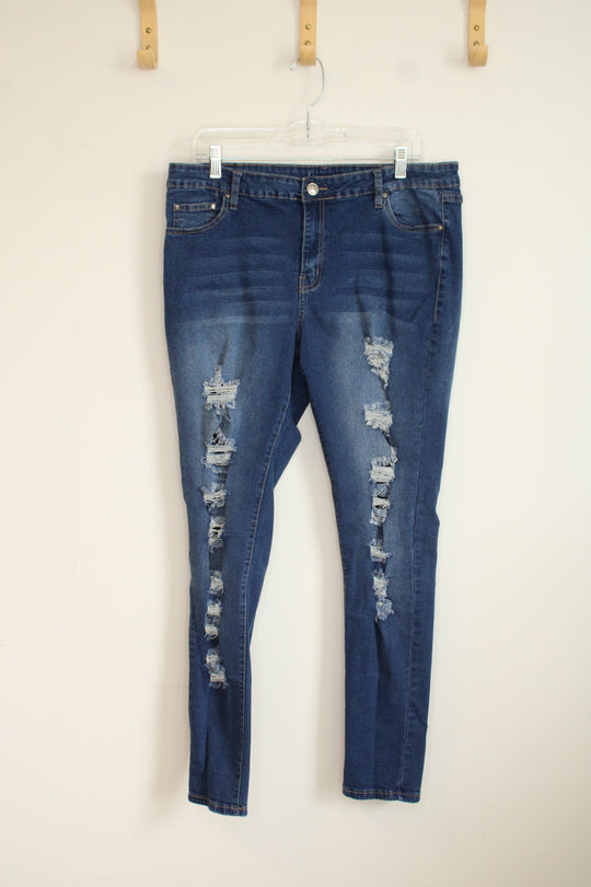Dark Wash Distressed Skinny Jeans | 14/1X