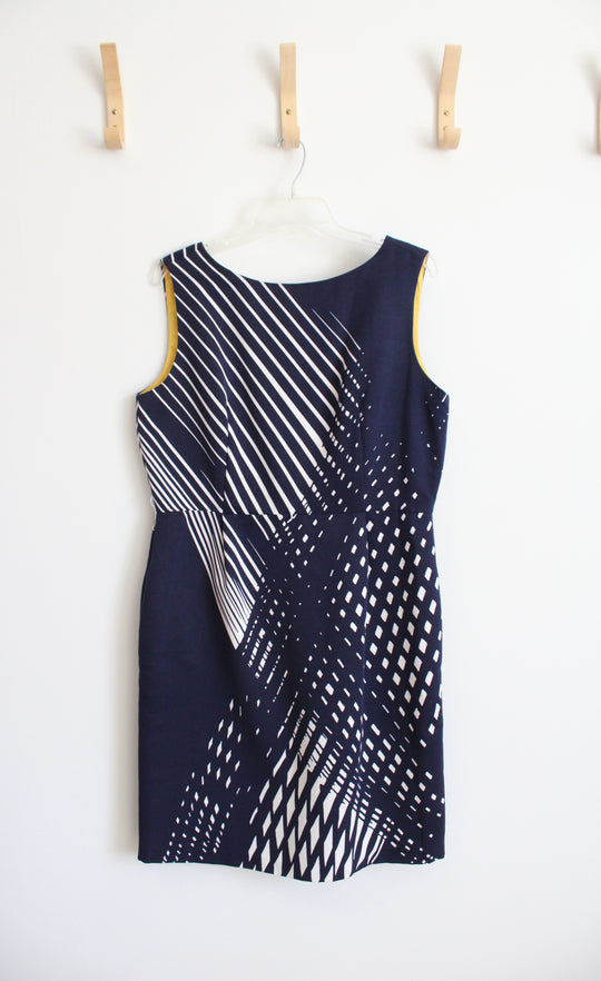 Chetta B Sunhee Blue & White Woven Striped Sheath Dress | 14