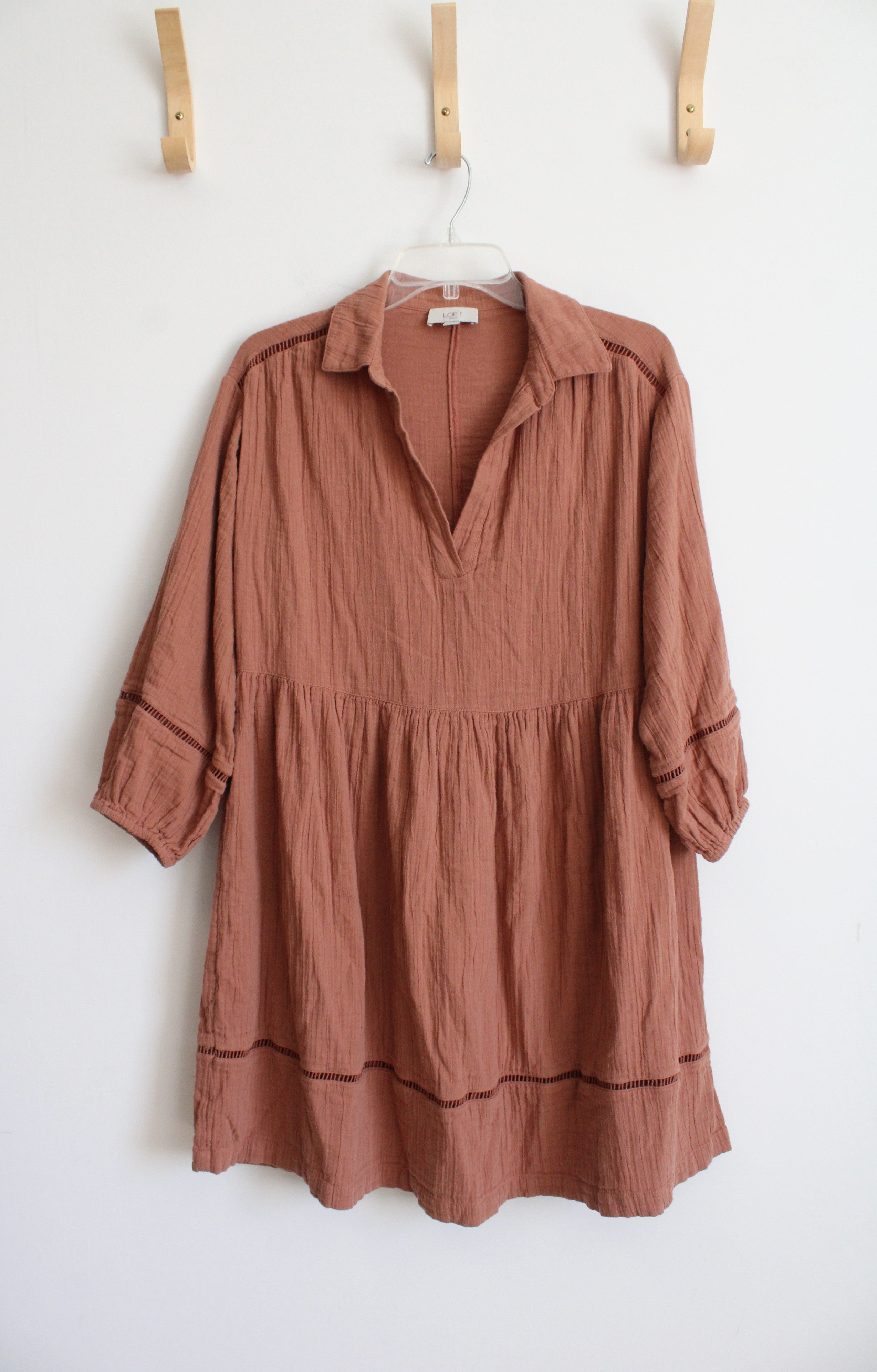 loft brown dress Muslin 3/4 Sleeve Cotton AW Isobelle Satin Charmeuse occ:Cocktail Ladies dresses XS Iced Espresso Womens Color:Black/Silver/Multi