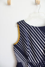 Chetta B Sunhee Blue & White Woven Striped Sheath Dress | 14