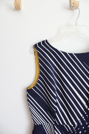 Chetta B Sunhee Blue & White Woven Striped Sheath Dress | 14