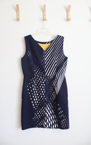 Chetta B Sunhee Blue & White Woven Striped Sheath Dress | 14