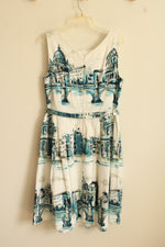 NEW Talbots White and Blue Scenic View Dress with Belt | 14