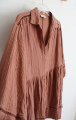LOFT Brown Muslin 3/4 Sleeve Cotton Dress | S
