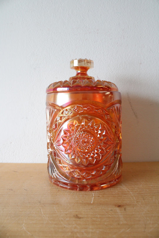 Vintage Imperial Glass Marigold Hobstar Biscuit Jar