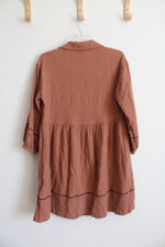 LOFT Brown Muslin 3/4 Sleeve Cotton Dress | S
