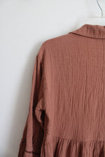 LOFT Brown Muslin 3/4 Sleeve Cotton Dress | S
