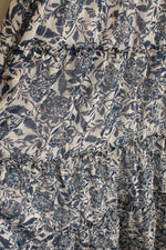 MSK Blue and White Silver Floral Printed Ruffle Maxi Dress | S